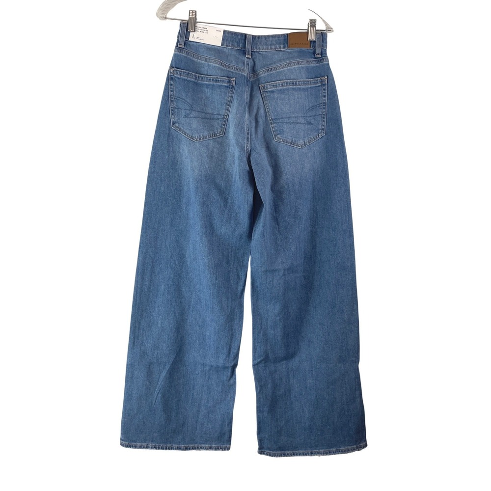 American Eagle Baggy Wide Leg Jeans Womens 2 Blue Super High-Rise Dreamy Drape - Picture 3 of 12